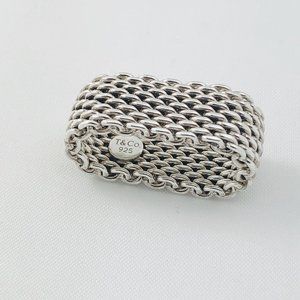 Size 8.5  Tiffany & Co Somerset Ring Mesh Weave Mens Unisex in Sterling Silver